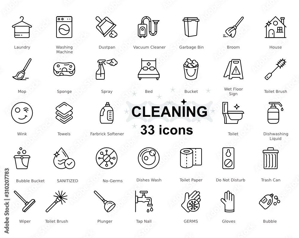 Maid service Vector Set, cleaning service Icon Pack, apartment cleaning and janitorial Services Design Set on White Background - obrazy, fototapety, plakaty 