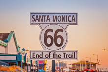Historic Route 66 Sign At Santa Monica California