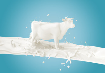 Wall Mural - Splash of milk in form of Cow Shape, with clipping path. 3D illustration.