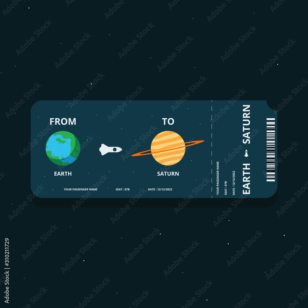 Space Tickets@phone Space tour from earth to mars ticket. Modern space tour ticket design ...