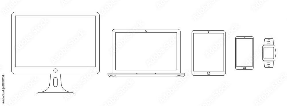 Set of linear device icons. Vector outline devices - obrazy, fototapety, plakaty 