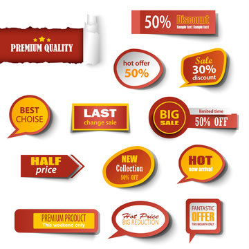 Collection stikers element in red yellow design