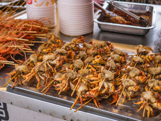 Crab in chinese Street food restaurant of fenghuang old town,phoenix ancient town or Fenghuang County is a county of Hunan Province, China