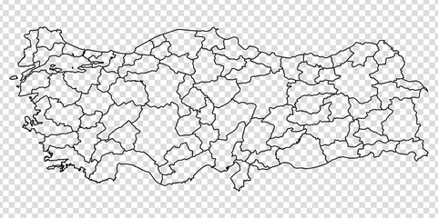 Wall Mural - Blank map of  Turkish Republic. High quality map of  Turkey with provinces on transparent background for your web site design, logo, app, UI. Stock vector.  EPS10. 