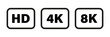 8K 4K HD video format vector icon isolated on white background. Web tv screen concept. High resolution.