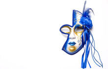Mask For Mardi Gras Blue And Gold On A White Background