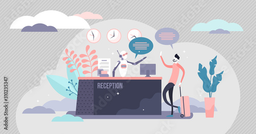 Cuadros en Lienzo Reception robot automation process, flat tiny person vector illustration