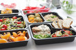Catering. Meal prep. A meal in a box. A healthy box diet.