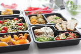 Fototapeta  - Catering. Meal prep. A meal in a box. A healthy box diet.