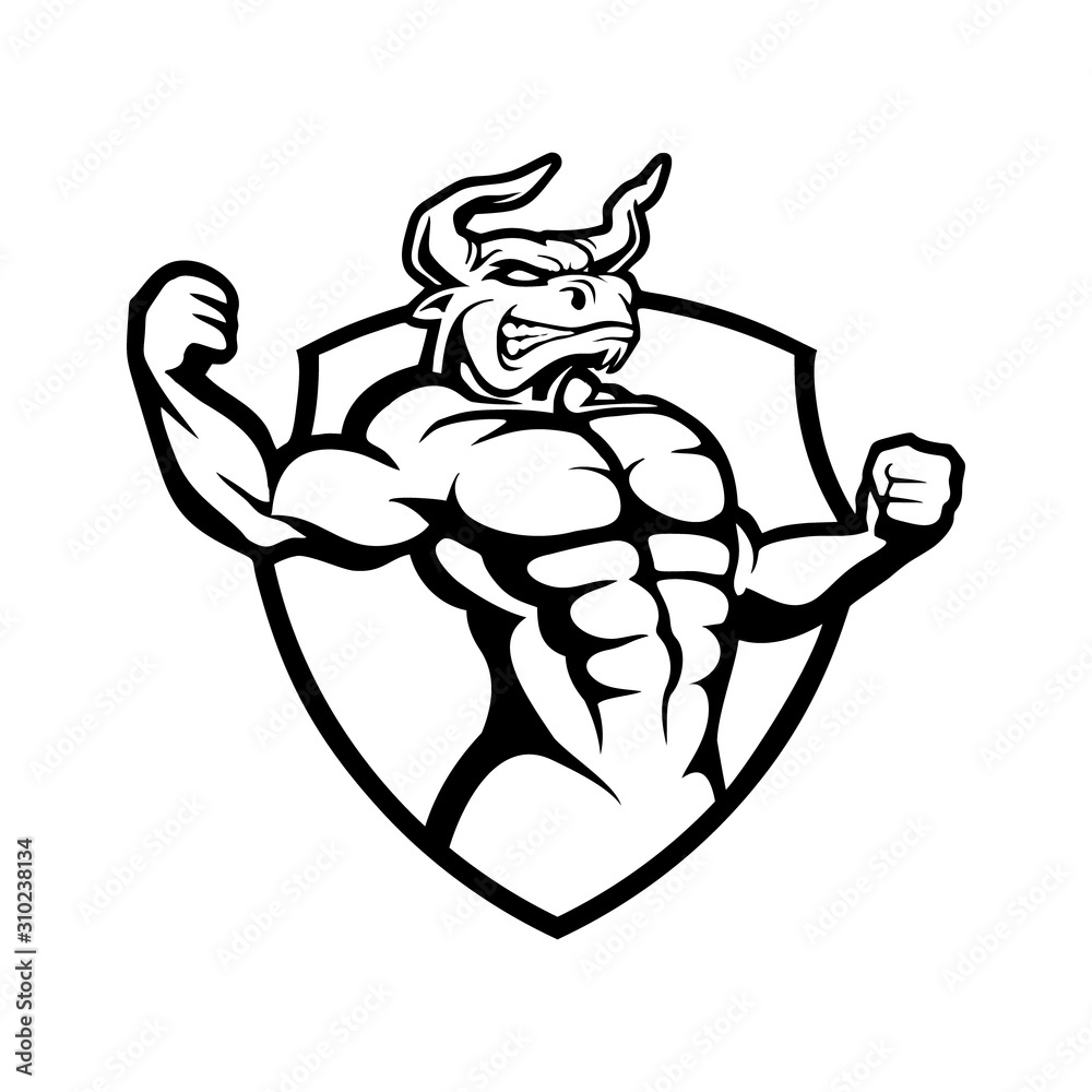 strong minotaur with shield logo vector Stock Vector | Adobe Stock
