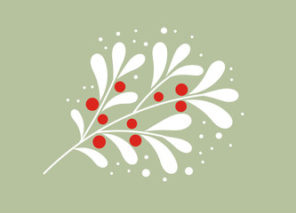 Wall Mural - christmas white mistletoe branch with red berries.