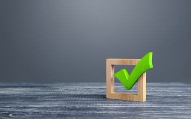 green voting tick in a box. checkbox. democratic elections, referendum. the right to choose, change 
