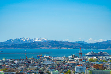 Wall Mural - Hakodate city skyline in springtime sunny day morning. Hokkaido, Japan