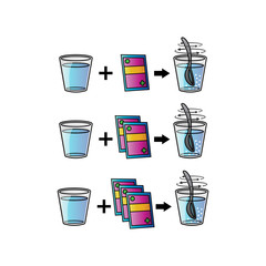 illustration clip art of recommendations on how to serve drinks, consumption rules. vector drink on a food or beverage package with a dose of one, two and three sachet