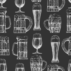 Poster - seamless pattern with different beer glasses and mugs.