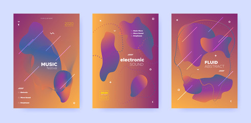 Poster - Gradient Flow Shapes. Disco Party Template. 