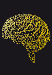 gold human brain with geometric pattern, vector