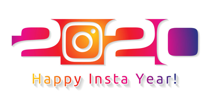 2020 new year insta colour banner in paper style for holidays flyers, greetings and invitations, christmas themed congratulations and cards. Illustration, vector .