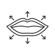 Lips augmentation black line icon. Changing shape volume of lips. Hyaluronic injection. Cosmetology skin care concept. Sign for web page, mobile app, banner, social media. Editable stroke.