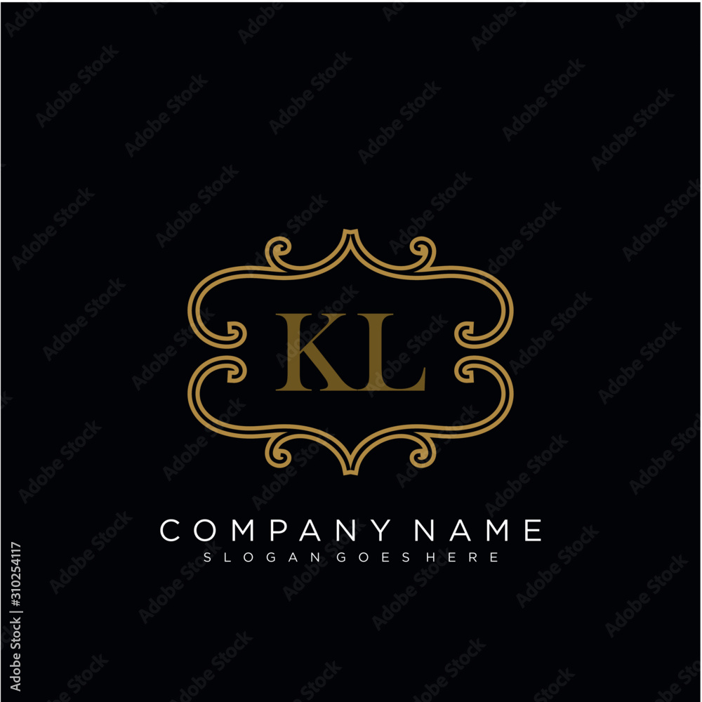 Initial letter KL logo luxury vector mark, gold color elegant classical ...