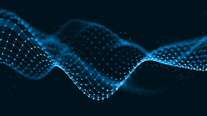 Fototapete - Abstract 3d rendering futuristic dots and lines. computer geometric digital connection structure. Futuristic black abstract grid. Plexus with particles. Intelligence artificial