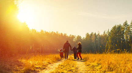 family running at forest