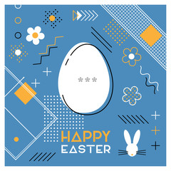 Wall Mural - Happy Easter. Greeting card with Easter egg as a ping pong ball. Abstract Memphis design. Vector illustration.