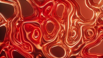 Wall Mural - Abstract animation of wavy surface forms ripples like in fluid surface and the folds like in tissue. Red silky fabric forms beautiful folds. Seamless loop 3d render