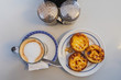 Portuguese typical sweet custard tart with coffee 