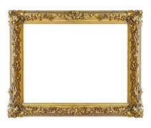 Golden Frame For Paintings, Mirrors Or Photo Isolated On White Background