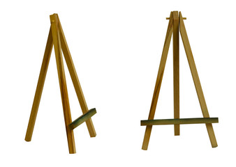 Set of their artistic tabletop wooden easels. Isolated objects on a white background.