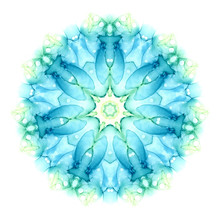 Delicate Watercolor Flower Mandala Pattern Isolated On White Background. Kaleidoscope Effect.