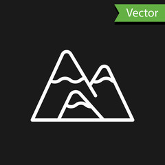 Sticker - White line Mountains icon isolated on black background. Symbol of victory or success concept. Vector Illustration