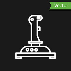 White line Joystick for arcade machine icon isolated on black background. Joystick gamepad. Vector Illustration