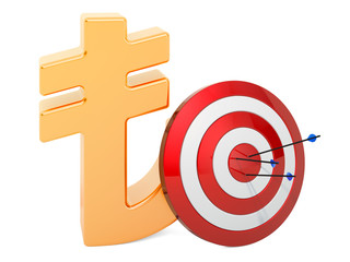 Poster - target with lira symbol, successful business concept, 3d rendering