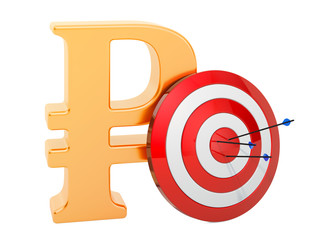 Poster - target with ruble symbol, successful business concept, 3d rendering