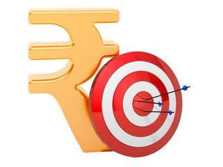 Poster - target with rupee symbol, successful business concept, 3d rendering