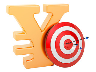Poster - target with yen or yuan symbol, successful business concept, 3d rendering