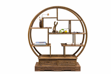 chinese style wooden antique shelf isolated