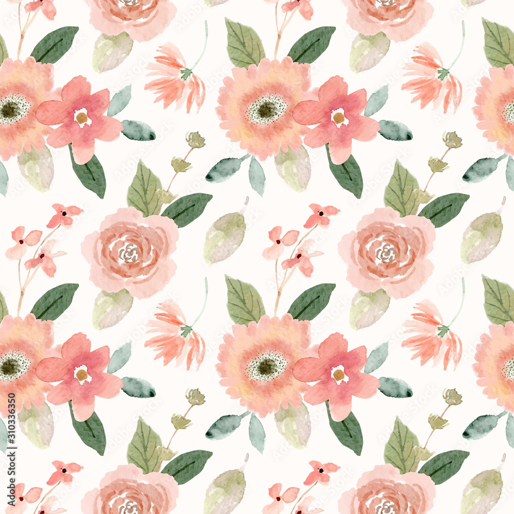 peach floral watercolor seamless pattern Stock Vector | Adobe Stock