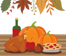 Poster - Food and leaves of thanksgiving day vector design