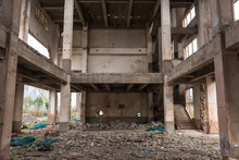 Abandoned Damaged Factory Concrete Building Space