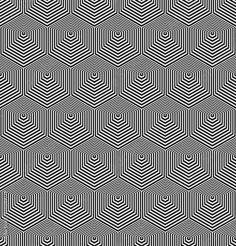 Seamless op art hexagons pattern. Lines texture.