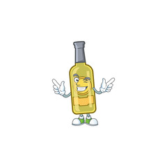 Poster - Funny champagne yellow bottle cartoon character style with Wink eye