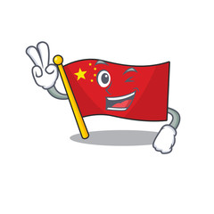 Wall Mural - Funny flag china Scroll cartoon Character with two fingers