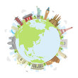 world travel circular vector illustration ( world famous buildings / world heritage ) / earth