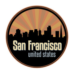 Wall Mural - Badge, label or stamp with San Francisco skyline