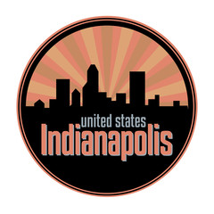 Wall Mural - Badge, label or stamp with Indianapolis skyline