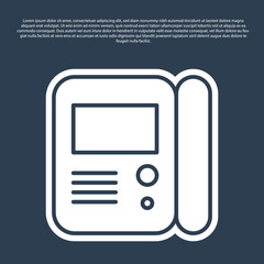 Poster - blue line house intercom system icon isolated on blue background. vector illustration