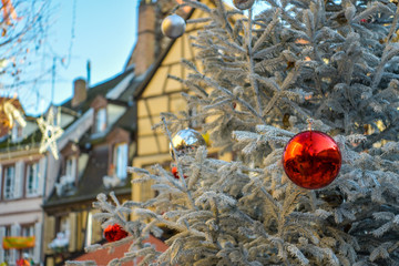 Christmas tree with ball on Christmas Market in Colmar, France